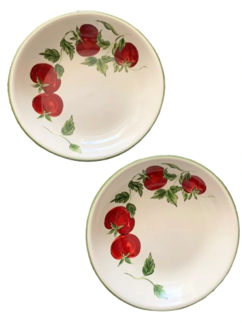 2 Crate & Barrel Tomato Vine Ceramic Pasta Bowls Plates Dishes Portugal 9